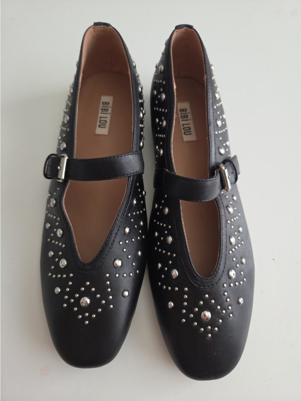 Bibi Lou Black  Mary Jane Studded Flats Womens Size 39